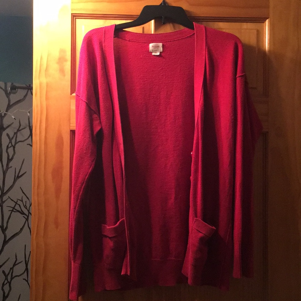 Red cardigan